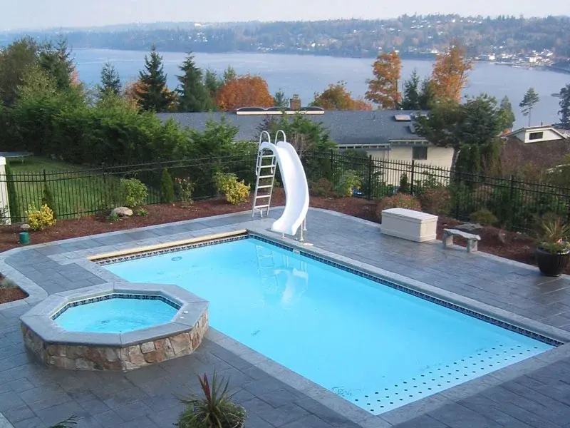 Picture of a pool in fall for the article about the best time to build a pool in NC.