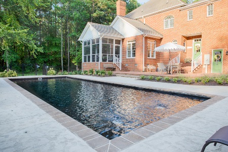 D32 fiberglass pool with Midnight Shimmer Gelcoat Color