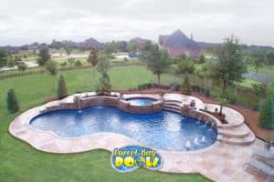 inground fiberglass pool with spillover spa and bubblers