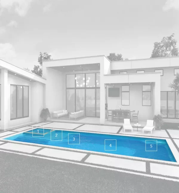 Diagram that shows the LUXE fiberglass pool features.